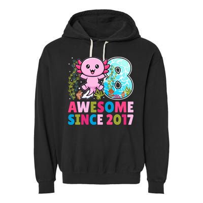 Awesome Since 2017 Cute Axolotl  8th Birthday Party  Garment-Dyed Fleece Hoodie