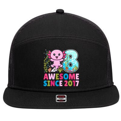 Awesome Since 2017 Cute Axolotl  8th Birthday Party  7 Panel Mesh Trucker Snapback Hat