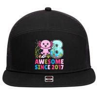 Awesome Since 2017 Cute Axolotl  8th Birthday Party  7 Panel Mesh Trucker Snapback Hat