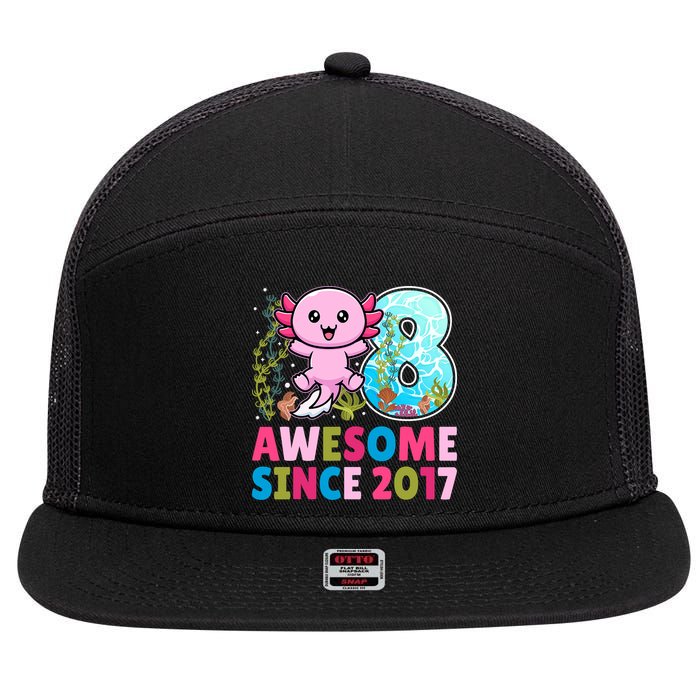 Awesome Since 2017 Cute Axolotl  8th Birthday Party  7 Panel Mesh Trucker Snapback Hat