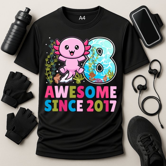 Awesome Since 2017 Cute Axolotl  8th Birthday Party  Cooling Performance Crew T-Shirt