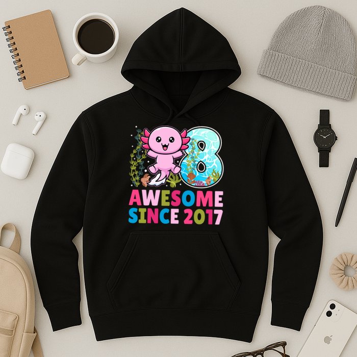 Awesome Since 2017 Cute Axolotl  8th Birthday Party  Hoodie