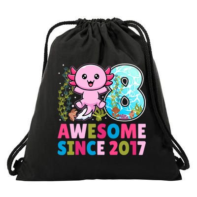 Awesome Since 2017 Cute Axolotl  8th Birthday Party  Drawstring Bag
