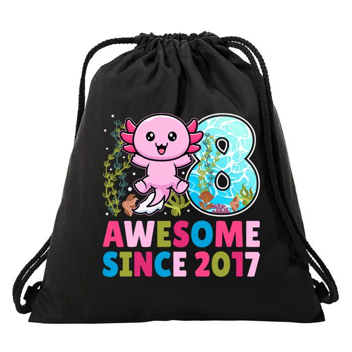 Awesome Since 2017 Cute Axolotl  8th Birthday Party  Drawstring Bag