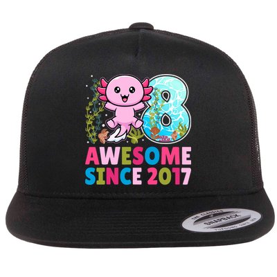 Awesome Since 2017 Cute Axolotl  8th Birthday Party  Flat Bill Trucker Hat