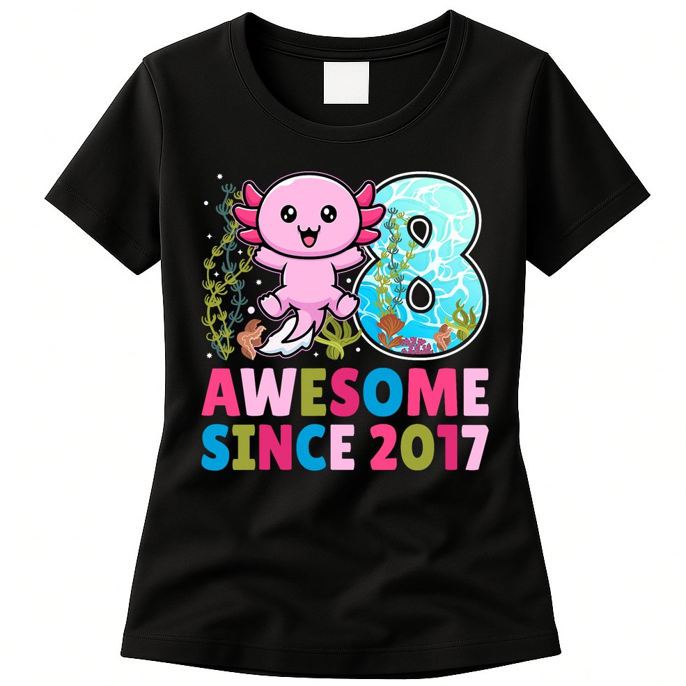 Awesome Since 2017 Cute Axolotl  8th Birthday Party  Womens T-Shirt