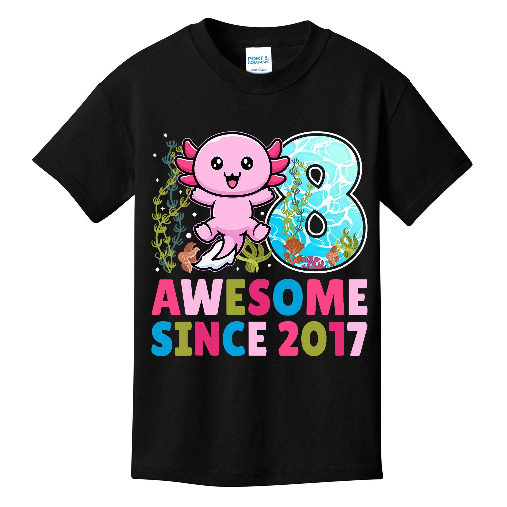 Awesome Since 2017 Cute Axolotl  8th Birthday Party  Kids T-Shirt