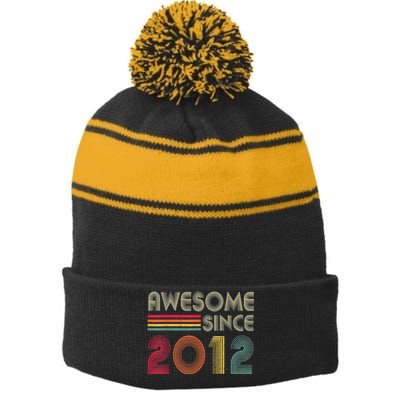 Awesome Since 2012 10th Birthday Retro Stripe Pom Pom Beanie