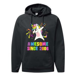 Awesome Since 2006 Unicorn 17 Years Old 17th Birthday Performance Fleece Hoodie