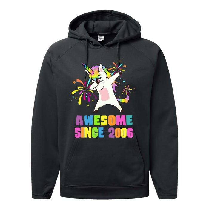 Awesome Since 2006 Unicorn 17 Years Old 17th Birthday Performance Fleece Hoodie