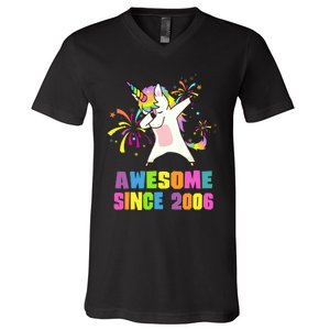 Awesome Since 2006 Unicorn 17 Years Old 17th Birthday V-Neck T-Shirt