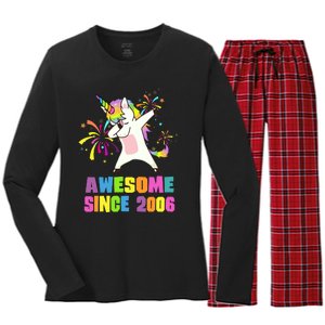 Awesome Since 2006 Unicorn 17 Years Old 17th Birthday Women's Long Sleeve Flannel Pajama Set 