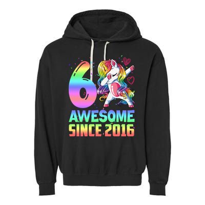 Awesome Since 2016 Unicorn 6th Birthday 6 Years Old Garment-Dyed Fleece Hoodie
