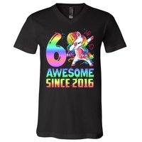 Awesome Since 2016 Unicorn 6th Birthday 6 Years Old V-Neck T-Shirt