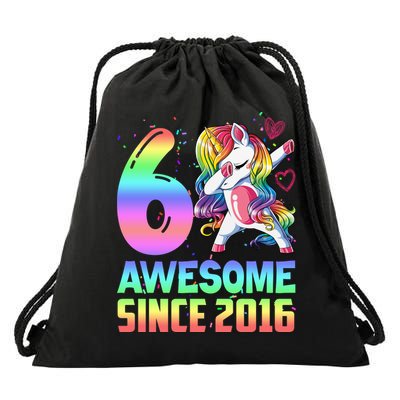 Awesome Since 2016 Unicorn 6th Birthday 6 Years Old Drawstring Bag
