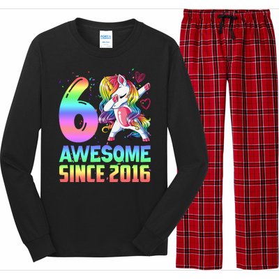 Awesome Since 2016 Unicorn 6th Birthday 6 Years Old Long Sleeve Pajama Set