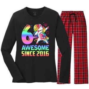 Awesome Since 2016 Unicorn 6th Birthday 6 Years Old Women's Long Sleeve Flannel Pajama Set 