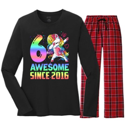 Awesome Since 2016 Unicorn 6th Birthday 6 Years Old Women's Long Sleeve Flannel Pajama Set 