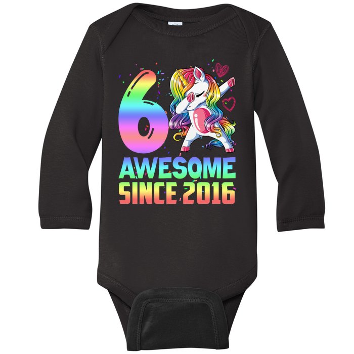 Awesome Since 2016 Unicorn 6th Birthday 6 Years Old Baby Long Sleeve Bodysuit