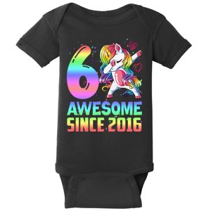 Awesome Since 2016 Unicorn 6th Birthday 6 Years Old Baby Bodysuit