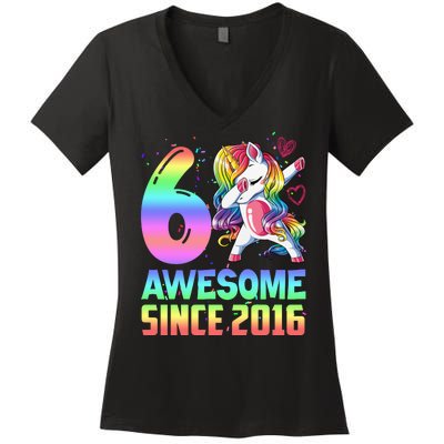 Awesome Since 2016 Unicorn 6th Birthday 6 Years Old Women's V-Neck T-Shirt