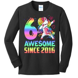 Awesome Since 2016 Unicorn 6th Birthday 6 Years Old Kids Long Sleeve Shirt