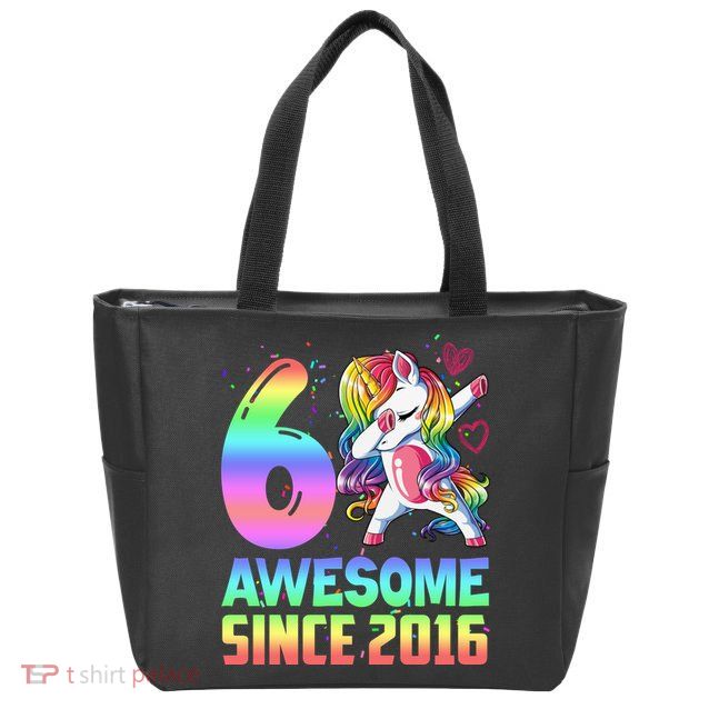Awesome Since 2016 Unicorn 6th Birthday 6 Years Old Zip Tote Bag