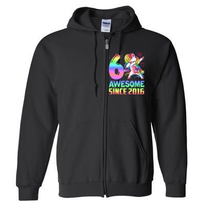 Awesome Since 2016 Unicorn 6th Birthday 6 Years Old Full Zip Hoodie