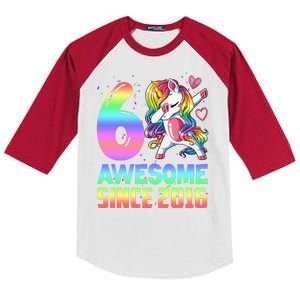 Awesome Since 2016 Unicorn 6th Birthday 6 Years Old Kids Colorblock Raglan Jersey