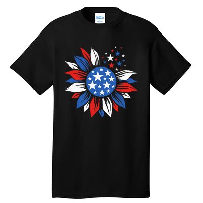 America Sunflower 4th Of July Patriotic American Tall T-Shirt