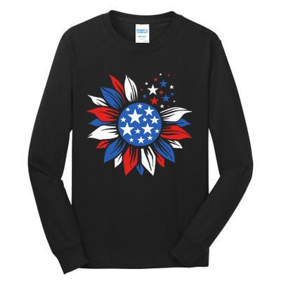 America Sunflower 4th Of July Patriotic American Tall Long Sleeve T-Shirt