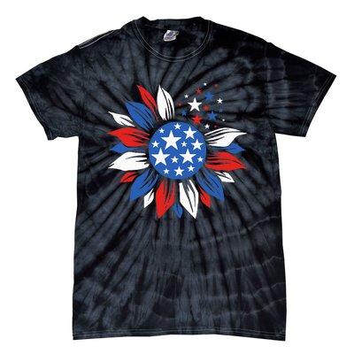 America Sunflower 4th Of July Patriotic American Tie-Dye T-Shirt