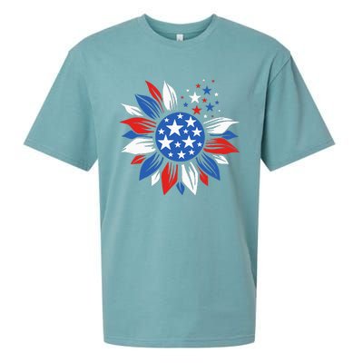 America Sunflower 4th Of July Patriotic American Sueded Cloud Jersey T-Shirt