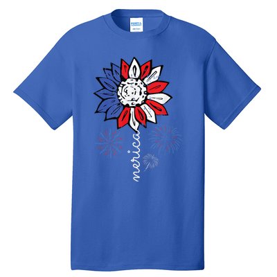 America Sunflower 4th Of July Patriotic Cool Gift Tall T-Shirt