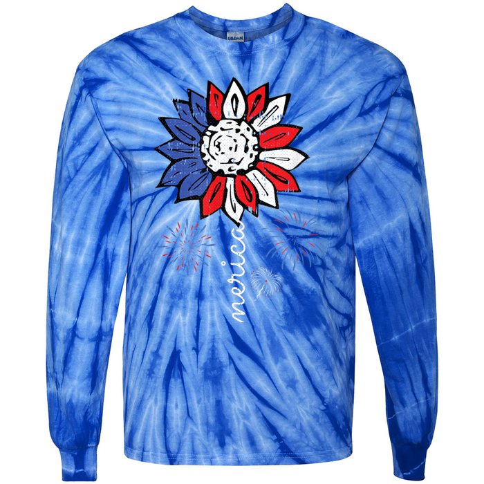 America Sunflower 4th Of July Patriotic Cool Gift Tie-Dye Long Sleeve Shirt