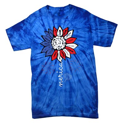 America Sunflower 4th Of July Patriotic Cool Gift Tie-Dye T-Shirt