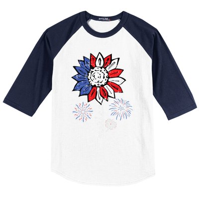 America Sunflower 4th Of July Patriotic Cool Gift Baseball Sleeve Shirt