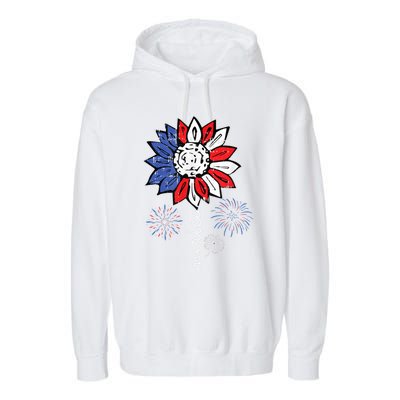 America Sunflower 4th Of July Patriotic Cool Gift Garment-Dyed Fleece Hoodie