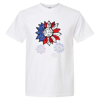 America Sunflower 4th Of July Patriotic Cool Gift Garment-Dyed Heavyweight T-Shirt