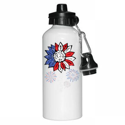 America Sunflower 4th Of July Patriotic Cool Gift Aluminum Water Bottle 