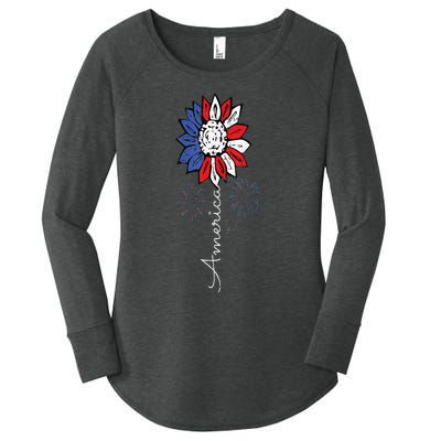 America Sunflower 4th Of July Independence Day Patriotic Women's Perfect Tri Tunic Long Sleeve Shirt