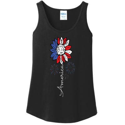 America Sunflower 4th Of July Independence Day Patriotic Ladies Essential Tank