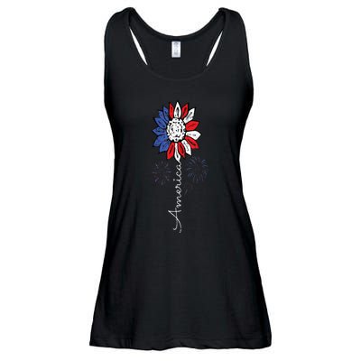 America Sunflower 4th Of July Independence Day Patriotic Ladies Essential Flowy Tank