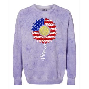 America Sunflower 4th Of July American Flag Patriotic Funny Gift Colorblast Crewneck Sweatshirt