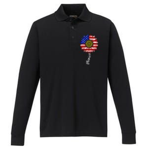 America Sunflower 4th Of July American Flag Patriotic Funny Gift Performance Long Sleeve Polo