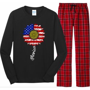 America Sunflower 4th Of July American Flag Patriotic Funny Gift Long Sleeve Pajama Set