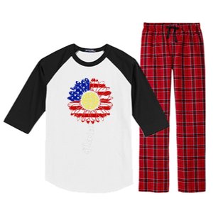 America Sunflower 4th Of July American Flag Patriotic Funny Gift Raglan Sleeve Pajama Set