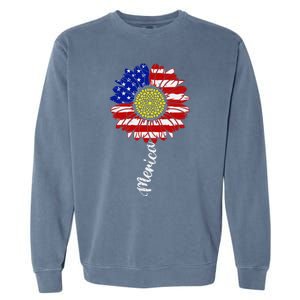 America Sunflower 4th Of July American Flag Patriotic Funny Gift Garment-Dyed Sweatshirt