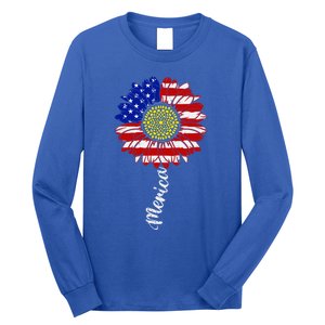 America Sunflower 4th Of July American Flag Patriotic Funny Gift Long Sleeve Shirt