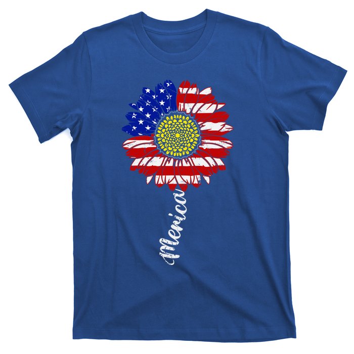 America Sunflower 4th Of July American Flag Patriotic Funny Gift T-Shirt